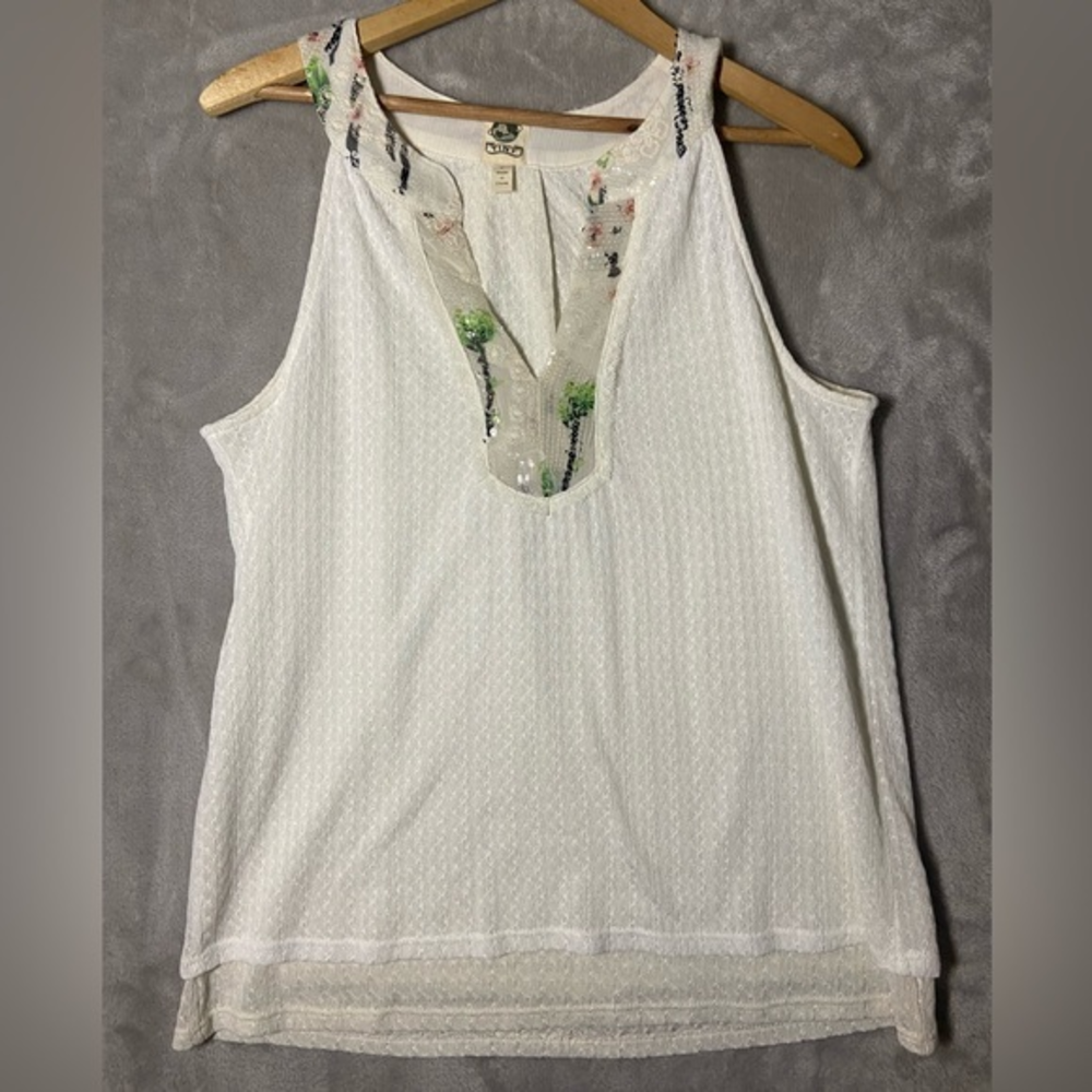 Anthropologie TINY Tank Top‎ Size Small Embellished  Sequin Knitted V-Neck